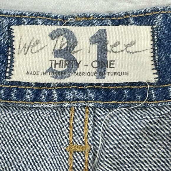 We The Free People SZ 31 Mom Jeans High-Rise Raw Stacked Hems Faded Pockets Blue - Picture 8 of 11